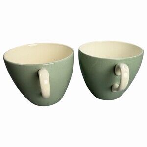 Wedgwood Tea Coffee Cafe Cups Pair Celadon Green Sage Etruria & Barlaston MCM